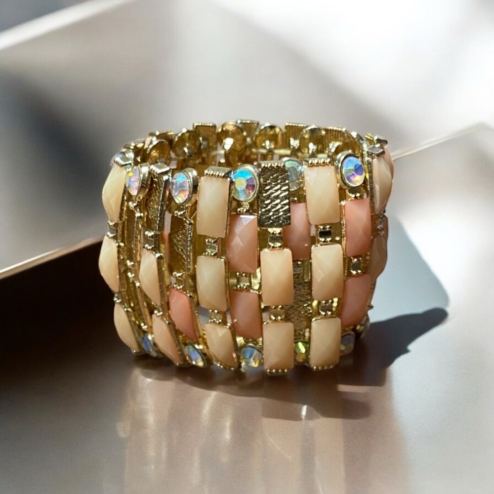 Gold and Cream Woven Statement Bracelet
